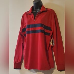 NWT Izod Red Quarter-Zip Pullover with Navy Blue Accents